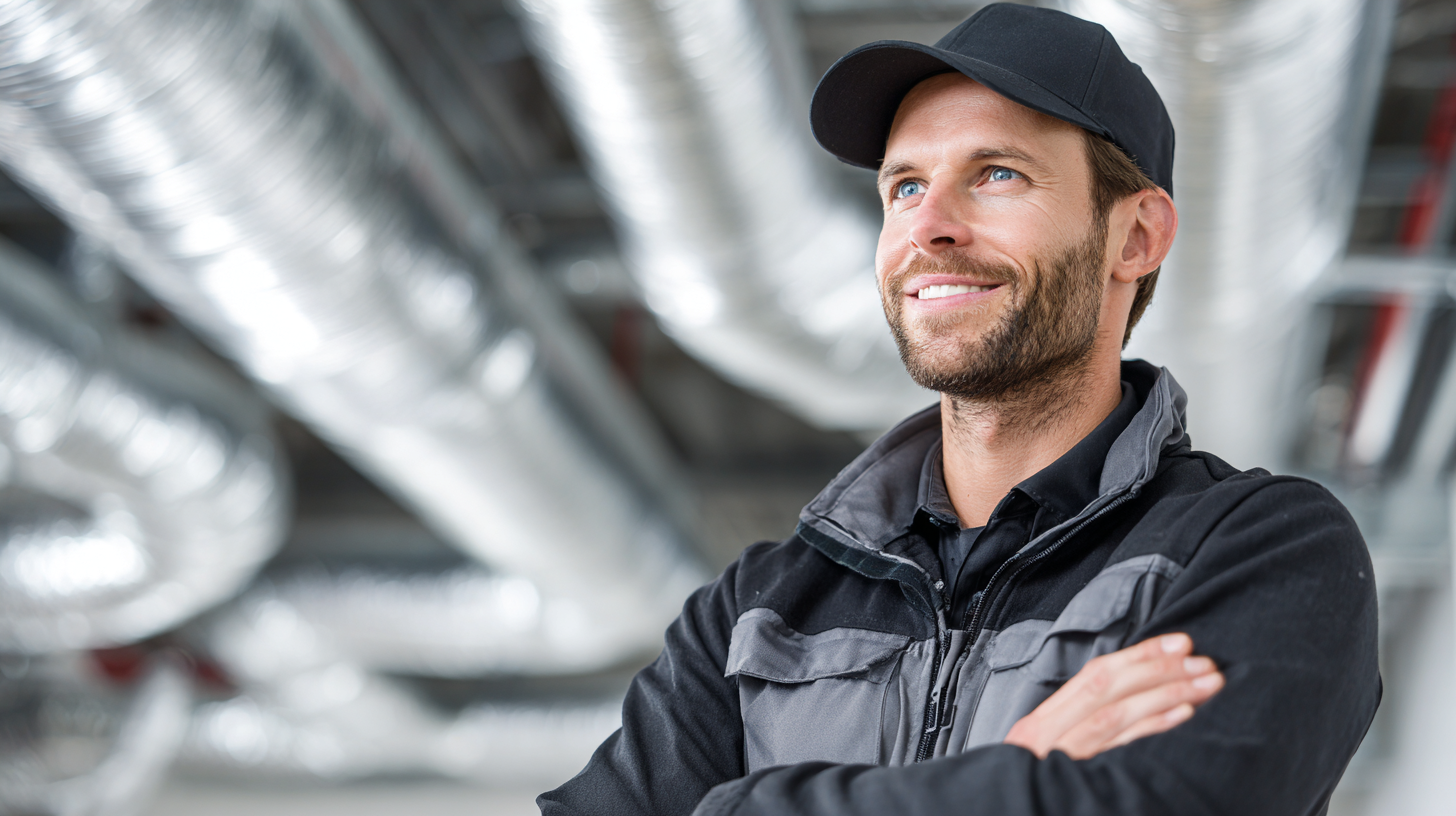 HVAC technician standing under ductwork